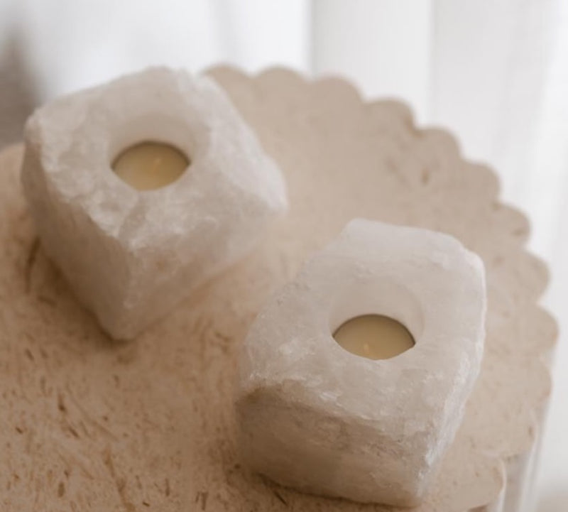 Clear Quartz Tealight Candle Holder-VESY