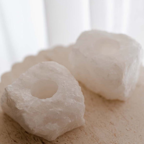 Clear Quartz Tealight Candle Holder-VESY