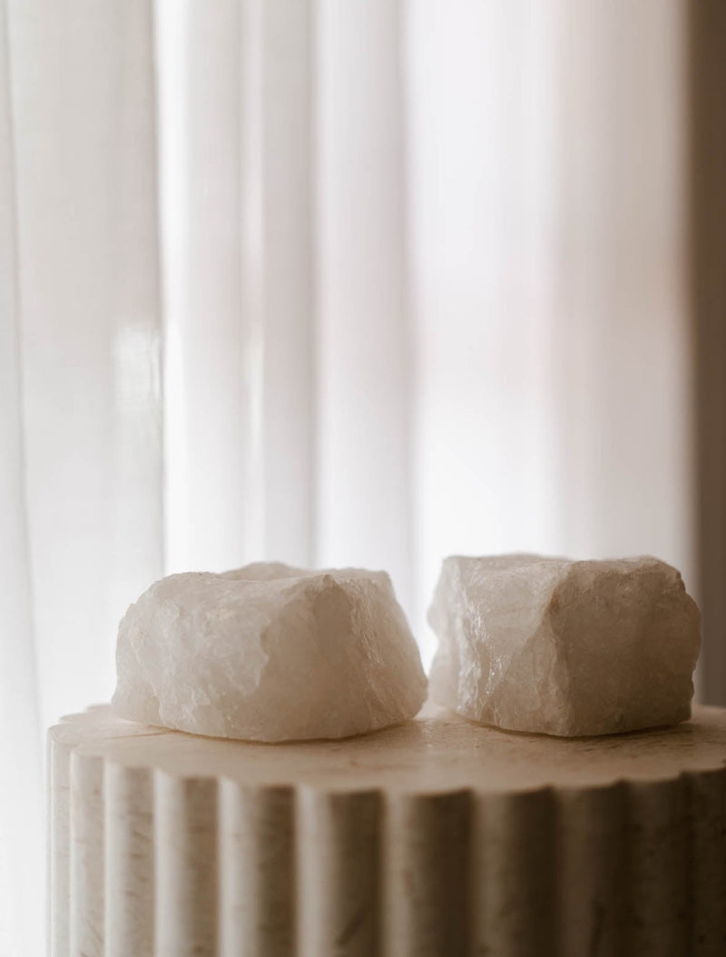 Clear Quartz Tealight Candle Holder-VESY
