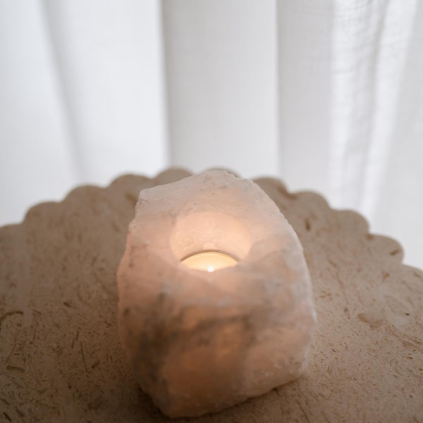 Clear Quartz Tealight Candle Holder-VESY